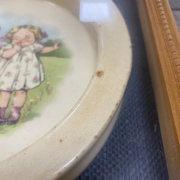 Antique Buffalo Pottery Campbell’s Soup Kids BABY Food Dish BOWL Wood Frame USA - Picture 12 of 13